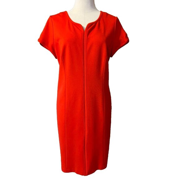 Talbots Sheath Dress 14P Red Ponte Short Sleeve Stretch Career Church - Picture 1 of 10